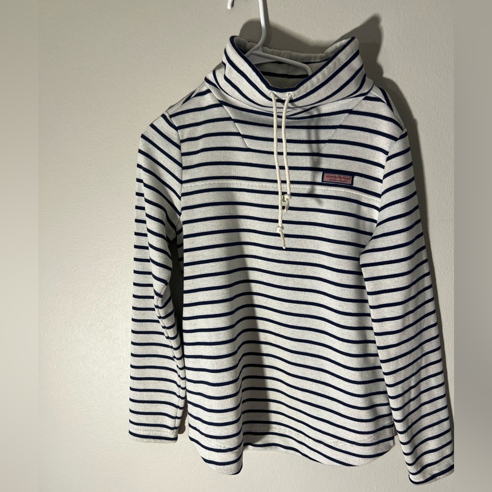 Vineyard Vines Navy and White Striped fleece lined Pullover